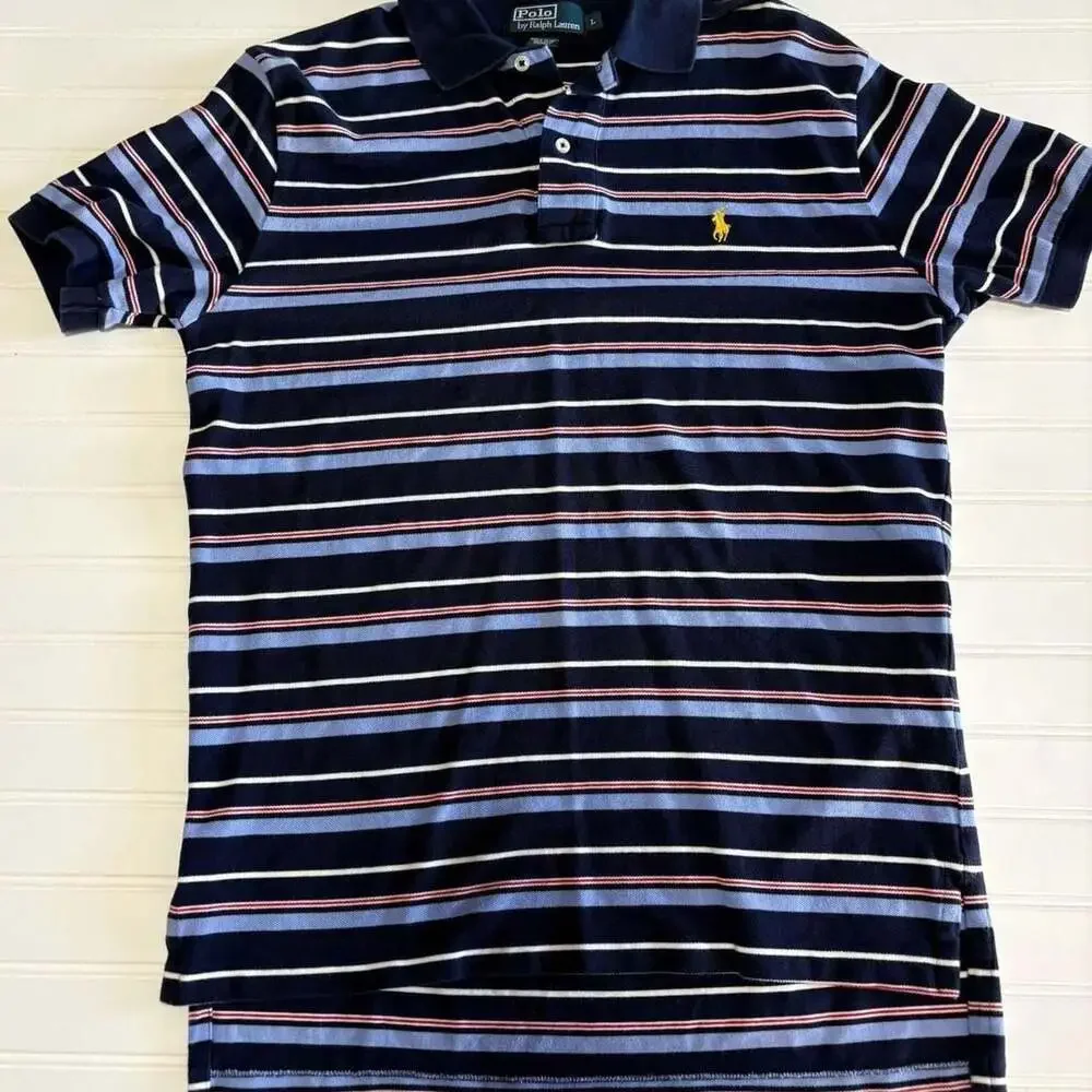 Polo by Ralph Lauren Striped Short Sleeve Polo Shirt Navy Blue Size L